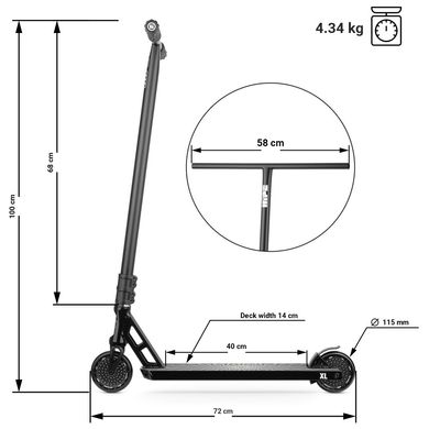 Самокат трюковий Hipe XL 115 мм  колір Чорний 2