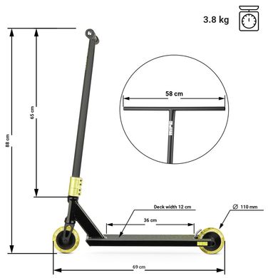 Трюковий самокат Hipe H5 колір Жовтий 2